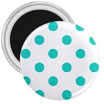 Polka Dots - Turquoise on White 3  Magnet