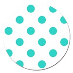 Polka Dots - Turquoise on White Magnet 5  (Round)