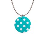 Polka Dots - White on Cyan 1  Button Necklace