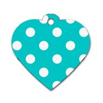 Polka Dots - White on Cyan Dog Tag Heart (One Side)