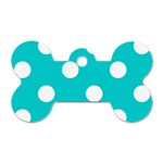 Polka Dots - White on Cyan Dog Tag Bone (Two Sides)