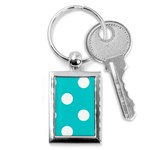 Polka Dots - White on Cyan Key Chain (Rectangle)