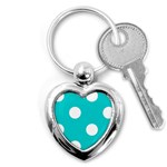 Polka Dots - White on Cyan Key Chain (Heart)