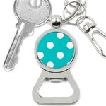 Polka Dots - White on Cyan Bottle Opener Key Chain