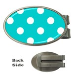 Polka Dots - White on Cyan Money Clip (Oval)