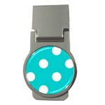Polka Dots - White on Cyan Money Clip (Round)