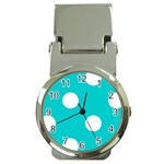 Polka Dots - White on Cyan Money Clip Watch