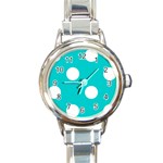 Polka Dots - White on Cyan Round Italian Charm Watch