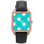 Polka Dots - White on Cyan Rose Gold Leather Watch