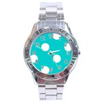 Polka Dots - White on Cyan Stainless Steel Analogue Watch