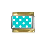 Polka Dots - White on Cyan Gold Trim Italian Charm (9mm)