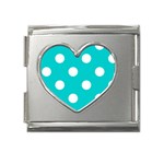 Polka Dots - White on Cyan Mega Link Heart Italian Charm (18mm)