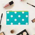 Polka Dots - White on Cyan Canvas Cosmetic Bag (XS)