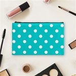 Polka Dots - White on Cyan Cosmetic Bag (M)