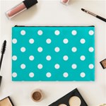 Polka Dots - White on Cyan Cosmetic Bag (L)