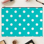 Polka Dots - White on Cyan Cosmetic Bag (XXXL)