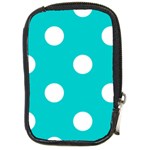 Polka Dots - White on Cyan Compact Camera Leather Case