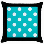 Polka Dots - White on Cyan Throw Pillow Case (Black)