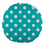 Polka Dots - White on Cyan Large 18  Premium Round Cushion