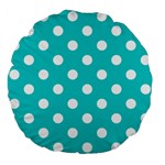 Polka Dots - White on Cyan Large 18  Premium Flano Round Cushion