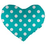 Polka Dots - White on Cyan Large 19  Premium Heart Shape Cushion