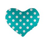 Polka Dots - White on Cyan Standard 16  Premium Heart Shape Cushion