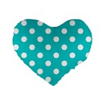Polka Dots - White on Cyan Standard 16  Premium Flano Heart Shape Cushion