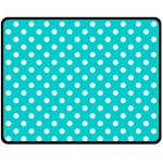 Polka Dots - White on Cyan Fleece Blanket (Medium) (One Side)
