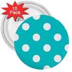 Polka Dots - White on Cyan 3  Button (10 pack)