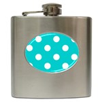 Polka Dots - White on Cyan Hip Flask (6 oz)
