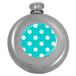 Polka Dots - White on Cyan Hip Flask (5 oz)