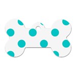 Polka Dots - Cyan on White Dog Tag Bone (One Side)