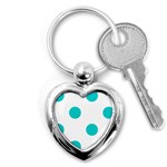 Polka Dots - Cyan on White Key Chain (Heart)