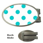 Polka Dots - Cyan on White Money Clip (Oval)
