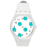 Polka Dots - Cyan on White Round Plastic Sport Watch (M)