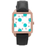 Polka Dots - Cyan on White Rose Gold Leather Watch