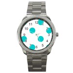 Polka Dots - Cyan on White Sport Metal Watch