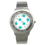 Polka Dots - Cyan on White Stainless Steel Watch