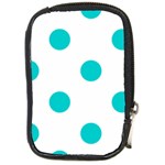 Polka Dots - Cyan on White Compact Camera Leather Case