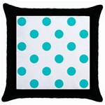 Polka Dots - Cyan on White Throw Pillow Case (Black)