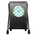 Polka Dots - Cyan on White Pen Holder Desk Clock