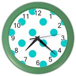 Polka Dots - Cyan on White Color Wall Clock