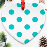 Polka Dots - Cyan on White Heart Ornament (Two Sides)