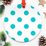 Polka Dots - Cyan on White Round Ornament (Two Sides)