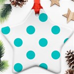 Polka Dots - Cyan on White Star Ornament (Two Sides)