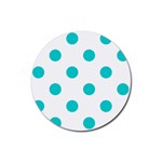 Polka Dots - Cyan on White Rubber Coaster (Round)