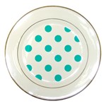 Polka Dots - Cyan on White Porcelain Plate
