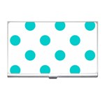 Polka Dots - Cyan on White Business Card Holder