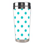 Polka Dots - Cyan on White Stainless Steel Travel Tumbler