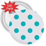 Polka Dots - Cyan on White 3  Button (100 pack)